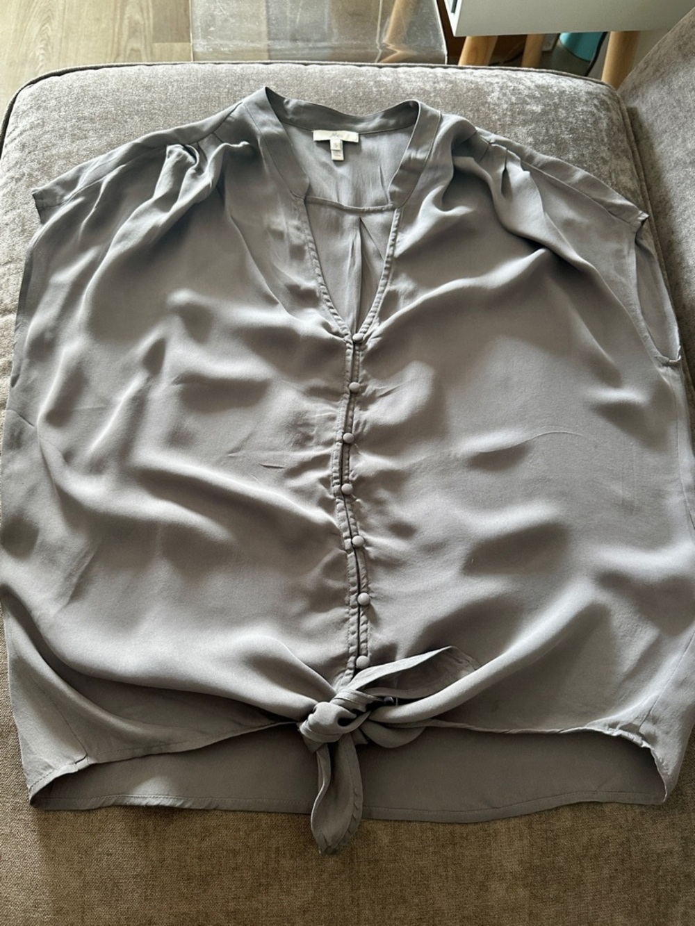 JOIE Women’s 'Edalette' Minimalist Tie Waist Chic Silk Blouse in Storm Gray S